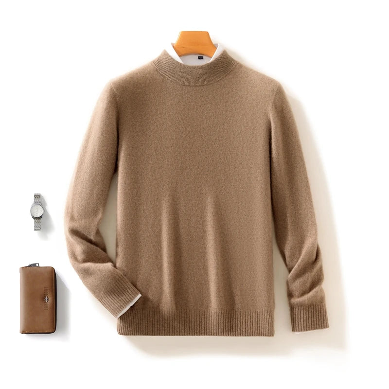 Autumn and Winter Half-high Neck 100% Pure Wool Men's Long Sleeve Leisure Sweater Knitwear