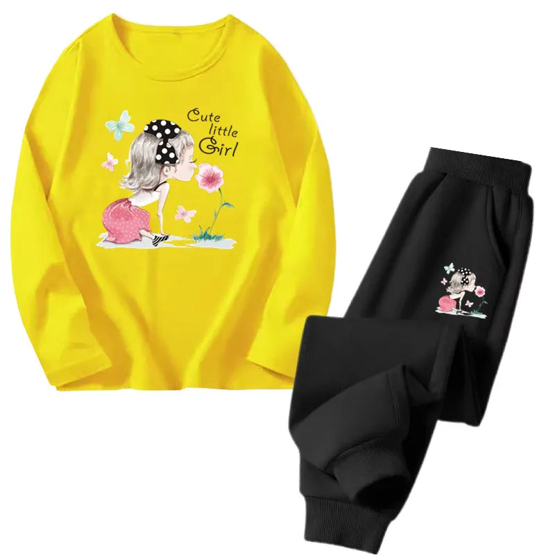 Spring Autumn Toddler Girls Fashion Set Kawaii Print Long Sleeve T-Shirt And Pants Two-Piece Casual Clothing Outfit for Girls