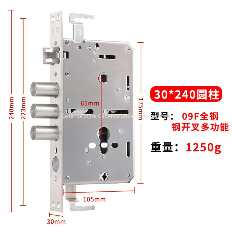 24x240 6068 Security Door Lock Body 304 Stainless Steel Internal Gear Structure Anti Stuck For Smart Fingerprint Lock