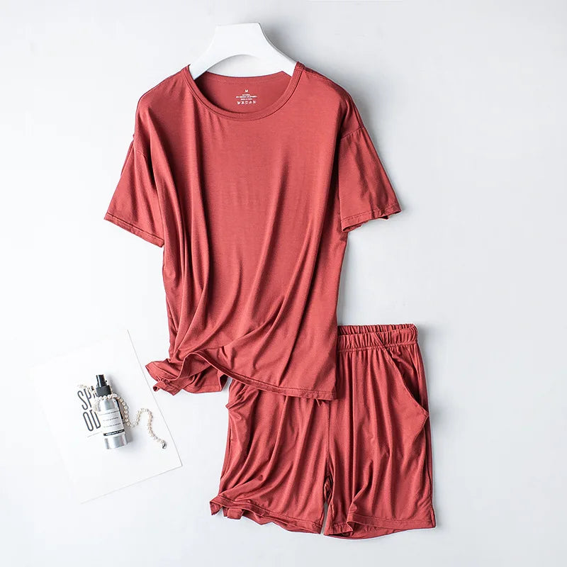 2026 Summer New Pajama Set Women's Modal Short Sleeve Shorts Two Piece Set Ladies Solid Loose Large T-shirt Homewear Women Shirt