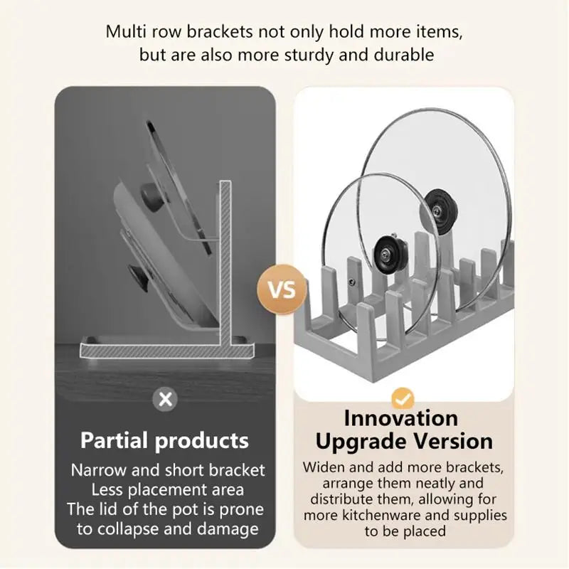 6 Grid Kitchen Organizer Rack Space-Saving Drying Storage Tray For Pots Pans Lids & Cutting Boards- Durable Countertop Organizer