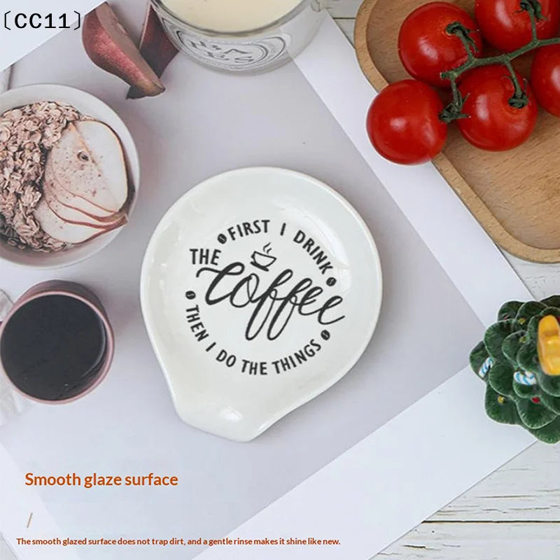 White Ceramic Versatile Spoon Holder & Tray Perfect For Coffee & Soup Spoons Kitchen Organizer Kitchen Utensils Tableware〔CC11〕