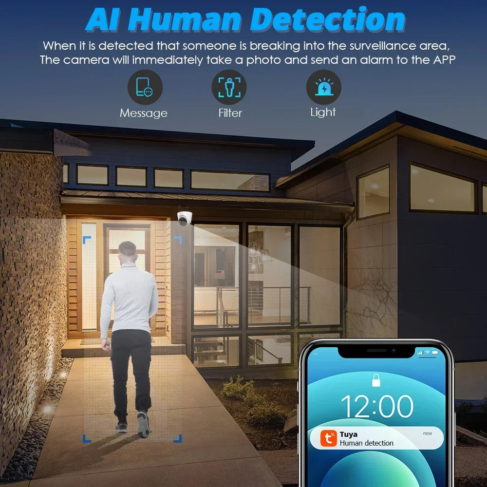 6MP POE Camera 6MP Outdoor Smart HD Video Surveillance CCTV Cameras H.265 Home Security IP Dome-Camera Motion Detection Tuya app