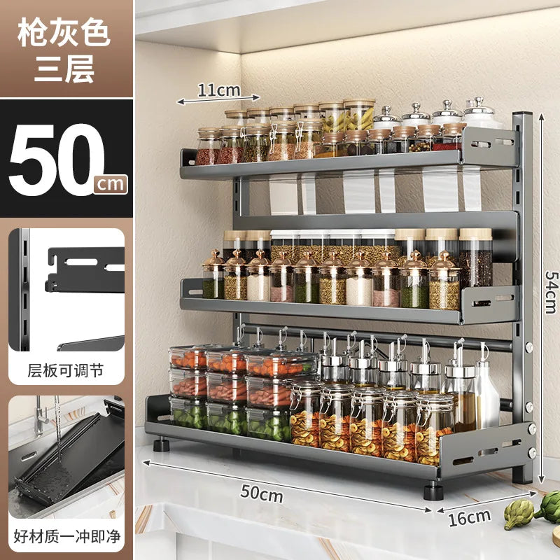 Kitchen Countertop Organizer Rack with Adjustable Feet Knife Storage Removable Shelves Multifunctional Space-Saving for Home