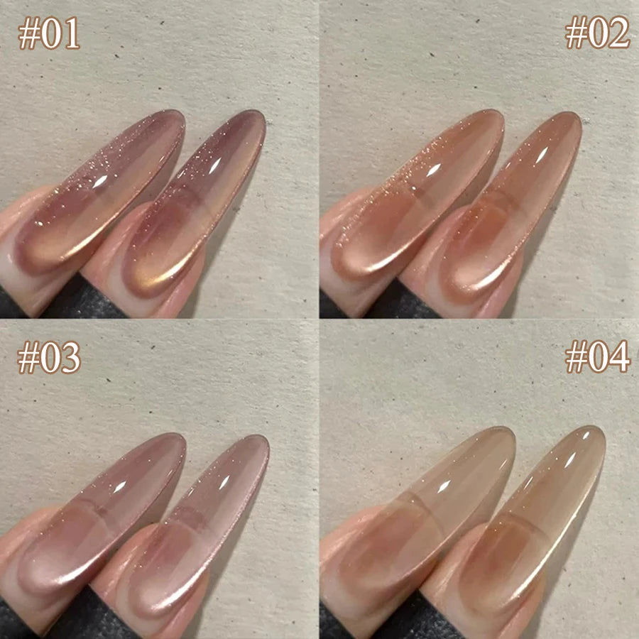 1-12pcs ZH Spring/Summer Ice Transparent Sweet Wine Glass Beads Cat Eye Nail Polish Gel New Flashy Popular Pink Nail Supplies