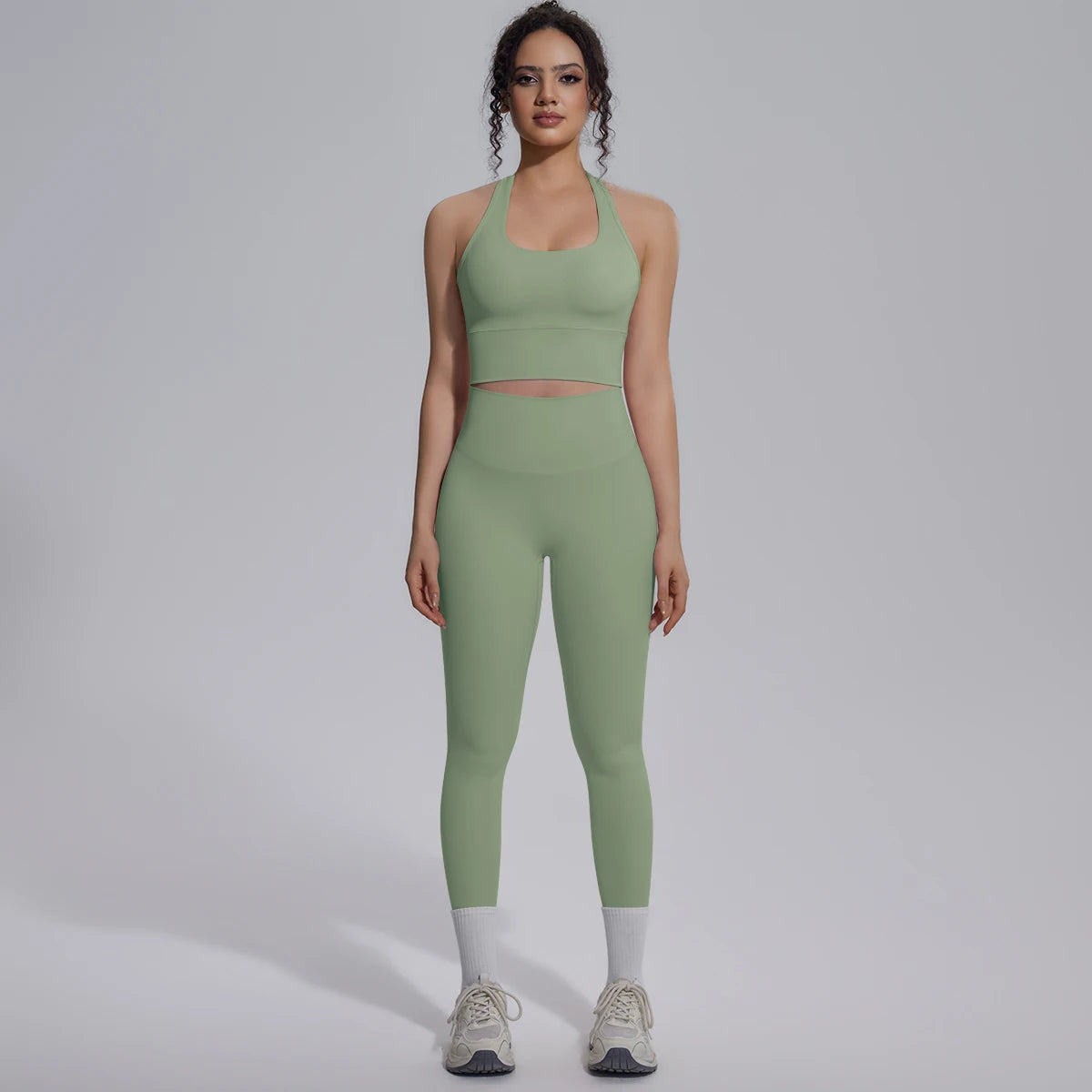 Rooftrellen New Women's Two-piece Set Fitness Sports Solid Color Yoga Set Summer Quick Drying Legging Pants Gather I-shaped Vest