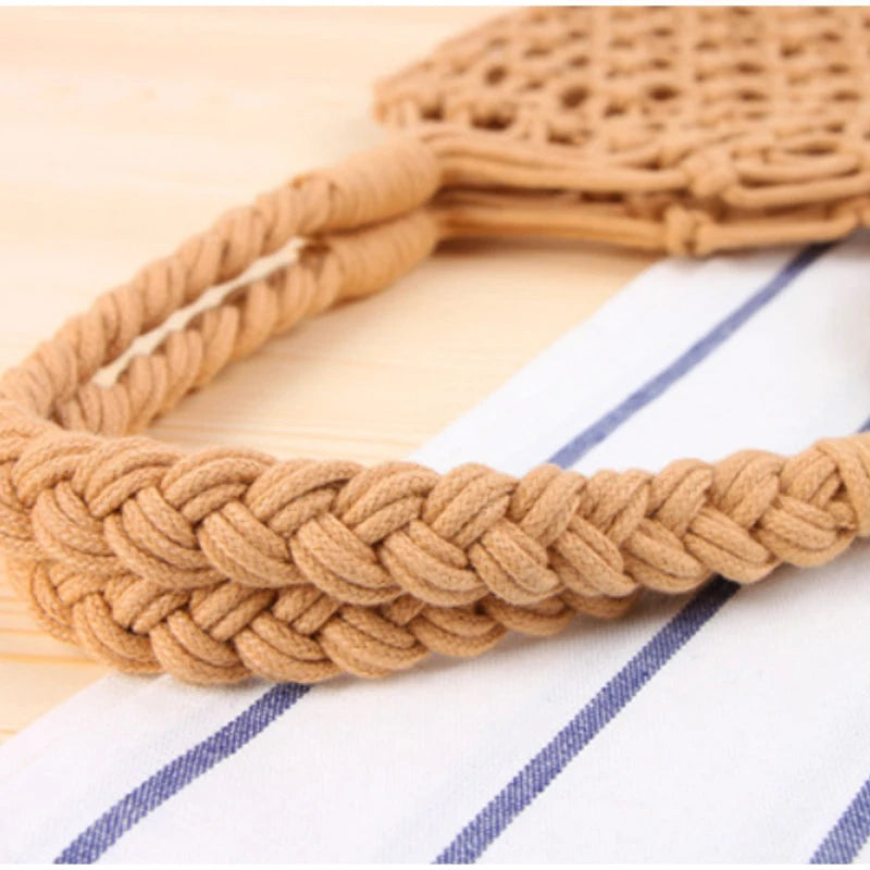 Hollow Crochet Mesh Woven Shoulder Bag With Inner Pocket,Women Solid Color Handbag,Summer Work Beach Vacation Commuting Tote Bag