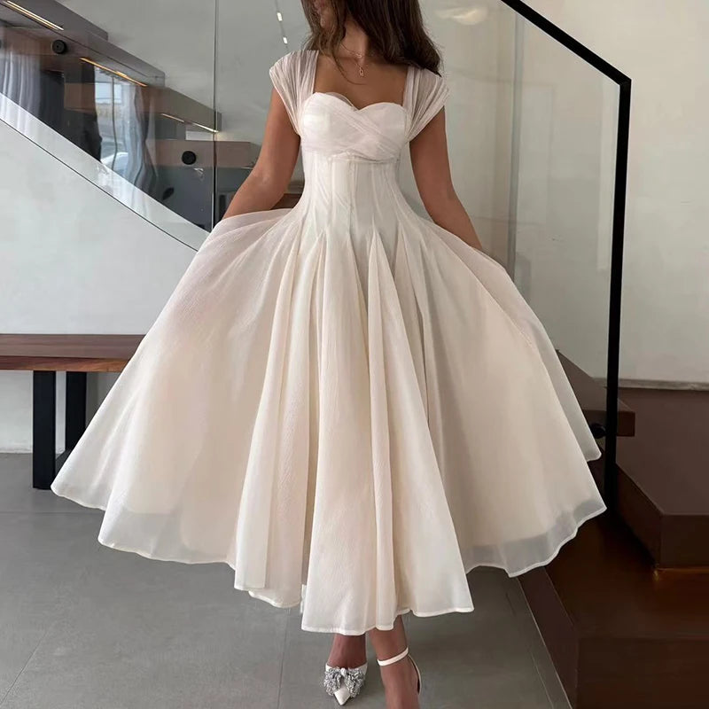 Women Fashion Backless High Waisted Ball Dress Elegant Christmas Party Long Dresses 2025 Sexy Square Neck Sleeveless Mesh Dress