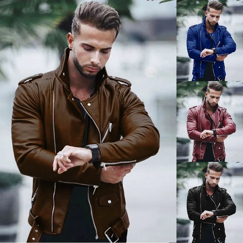 Fashion Leather Jackets Men Casual Slim Fit Turn Down Collar Male Jacket Men PU Leather Coat Men Autumn Winter Motorcycle Jacket