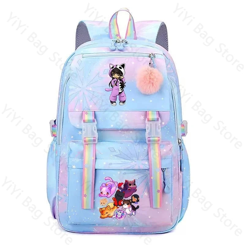 Aphmau Backpack Cartoon Fashion Lightweight Student School Bag Boys Girls Durable Nylon Large Capacity Travel Backpacks Gift