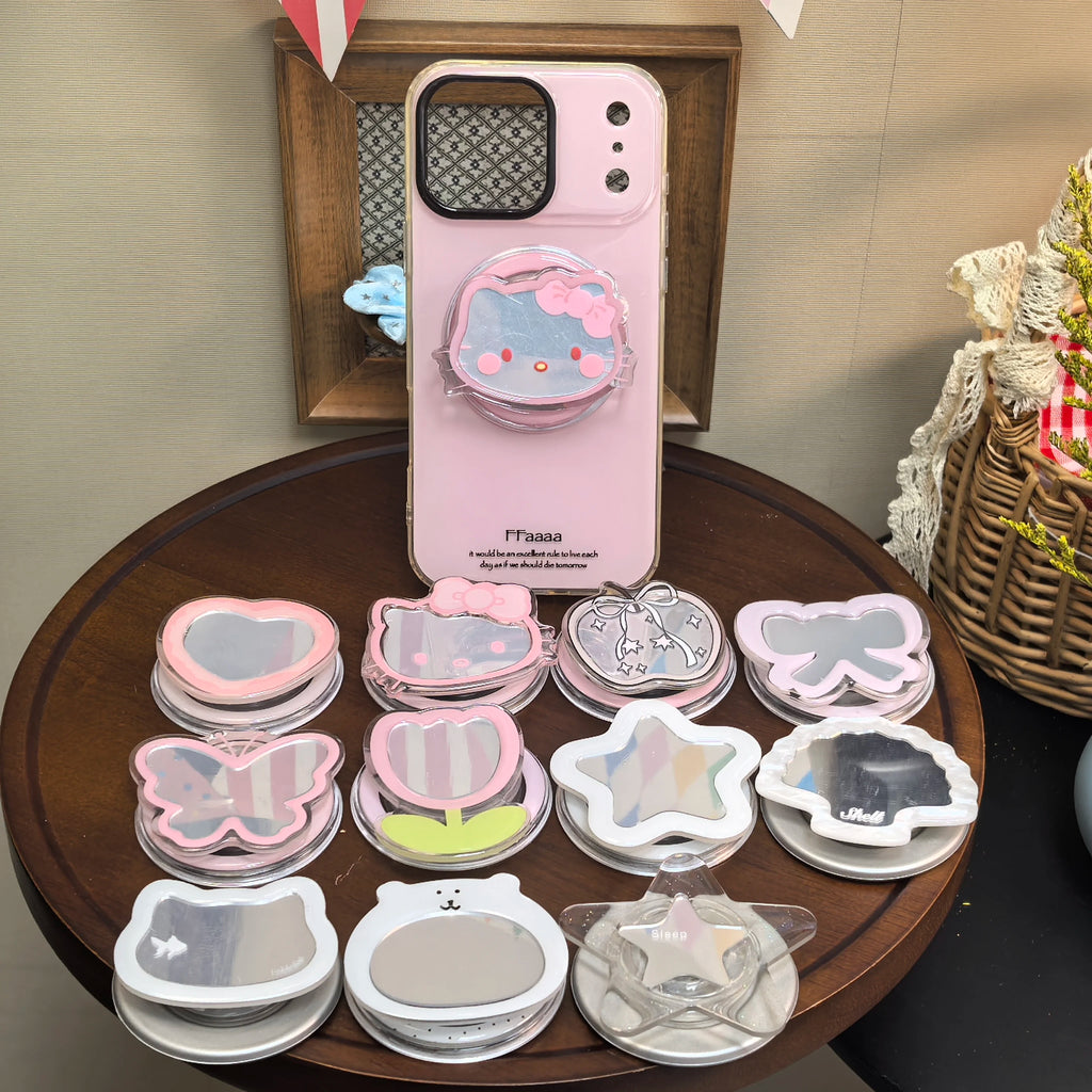 Korean Hello Kitty Makeup Mirror For MagSafe Magnetic Bracket Phone Grip Tok Griptok For iPhone 18 17 Accessories Bracket Ring