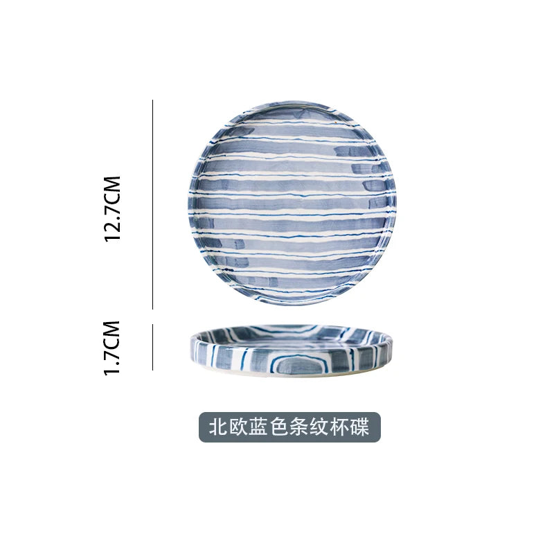 European Striped Ceramic Coffee Cup Saucer Modern Breakfast Dessert Plate Tea Cup Decorative Art Striped Coffee Cup 200 Ml Decor