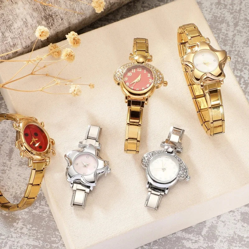 Irregular alloy case Arabic numeral classic dial Stars-shaped diamond-encrusted fashion Stainless Steel Bracelet ladies watch