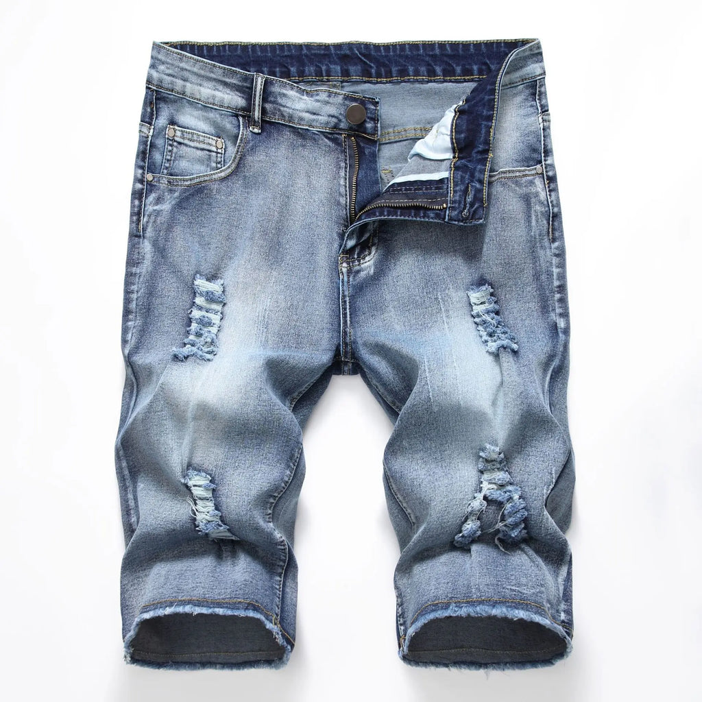 2026 New Denim Shorts for Men Fashion Casual Stretch Straight Short Jeans Men Summer Trend Holes Slim Fit Cowboy Short Trousers