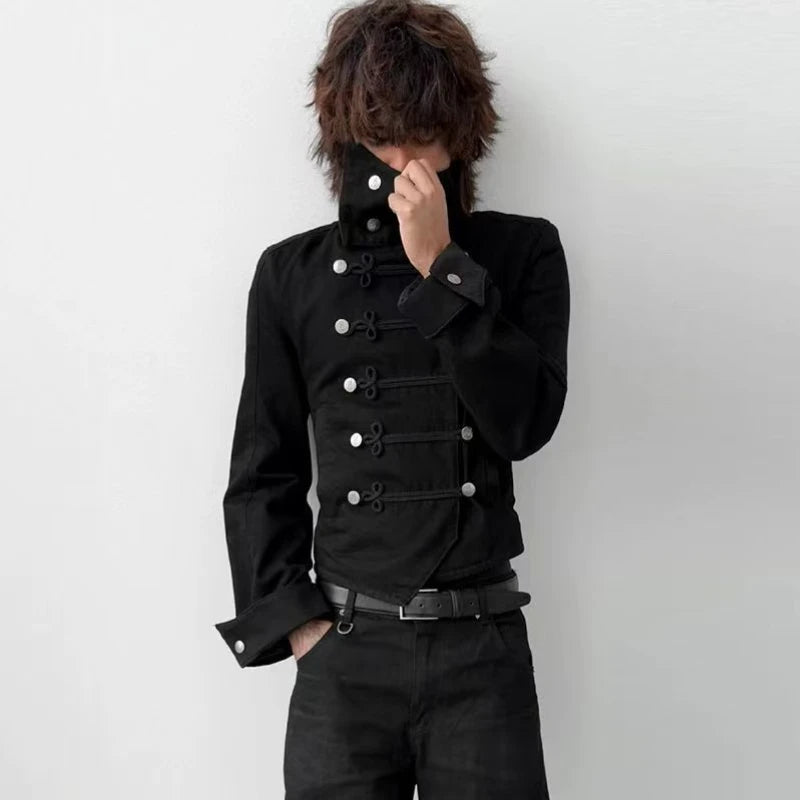 Mens Jacket Napoleon Y2K Streetwear Button Up Harajuku Unisex Oversized Gothic Punk Hip Hop Long Sleeve Subculture Fashion New