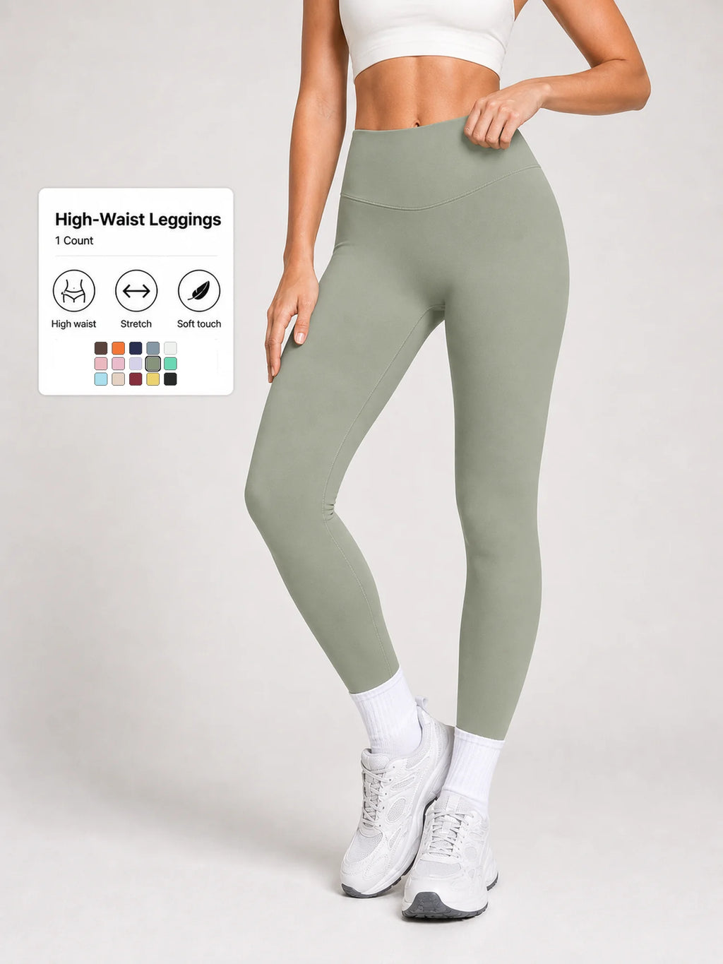 Women High Waist Yoga Pants Soft Stretch Leggings Tummy Control Fitness Gym Running Workout Sports Trousers