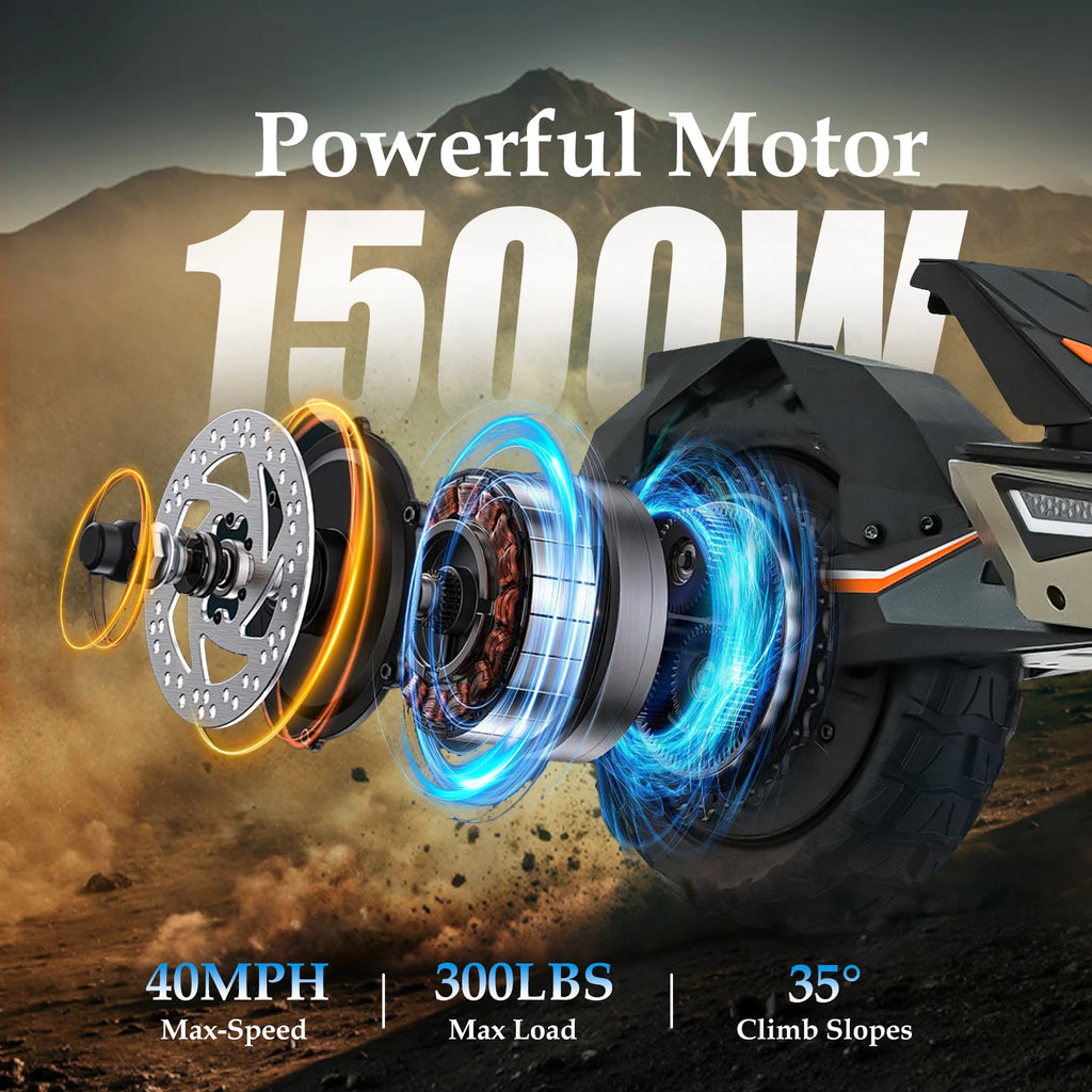 Electric Scooter 1500W Motor for Adults, 48V Battery, 40mph Max Speed, Up to 45 Miles Range, 10 Inch Tires