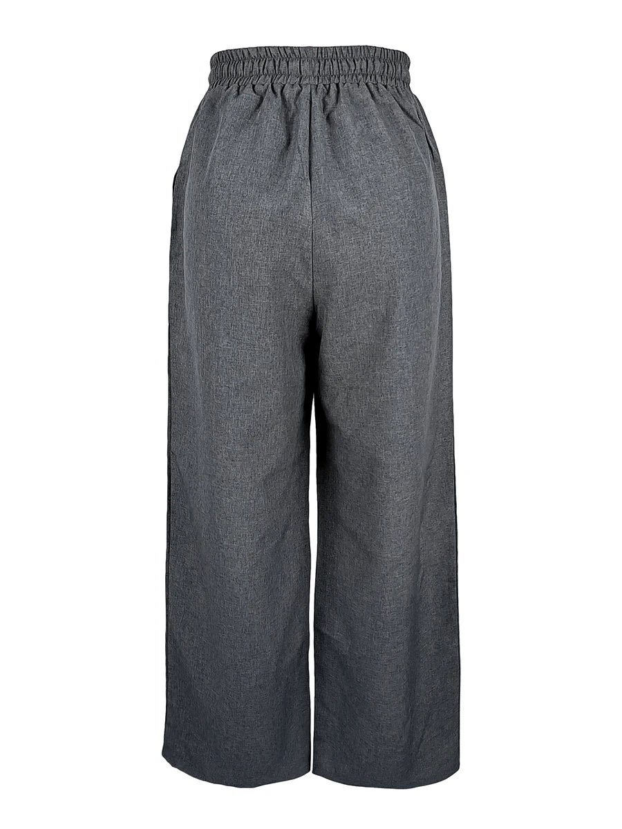 Women's Wide Leg Pants Elastic Waist Drawstring Casual Loose Trousers Summer Solid Color Pockets Comfortable Soft Beach Pants