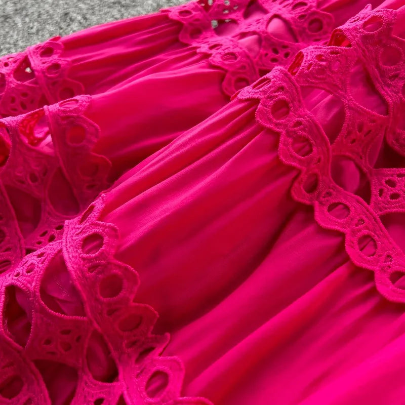 Sexy Hollow Out Embroidery O Neck Sleeveless Bandage Long Dresses Chic Evening Party Summer Vestidos Women Hip Wrap Clothing