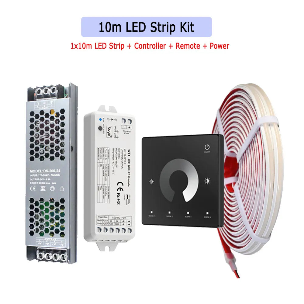 10m 20m Waterproof IP67 Tuya WiFi COB LED Strip 24V Dimmable Room Outdoor Light Warm White Touch Remote for Alexa Home Assistant