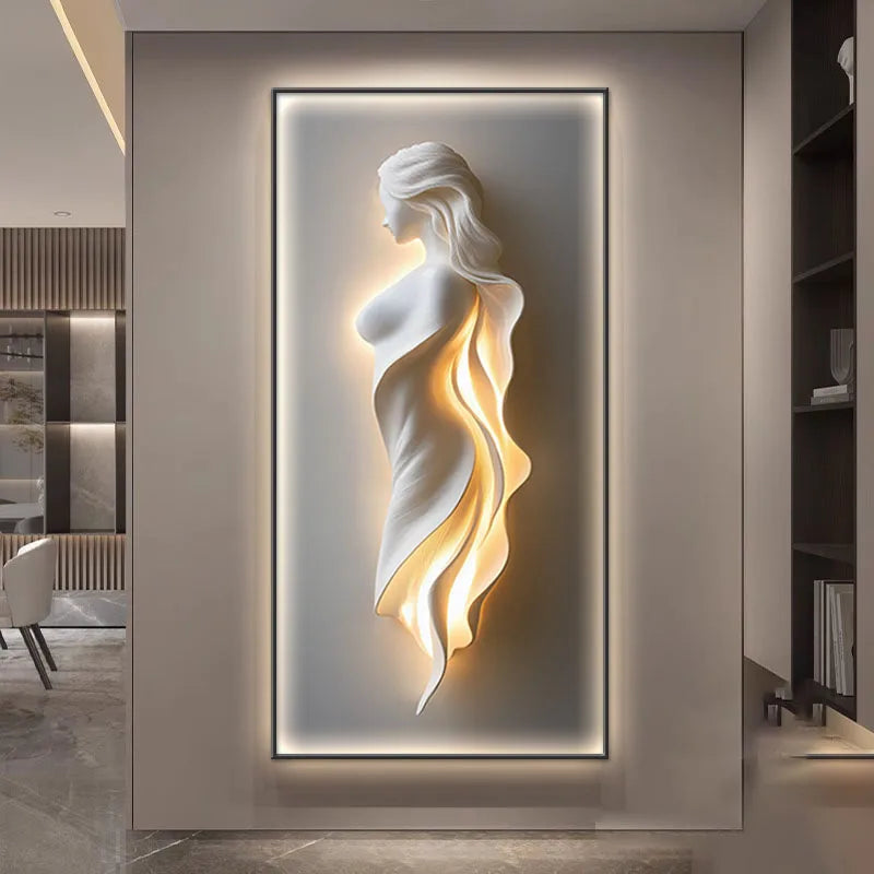 Modern Light Luxury Entrance Door Decoration Painting, Simple Abstract Corridor Hanging Painting Wall Lamp Painting Led Lights