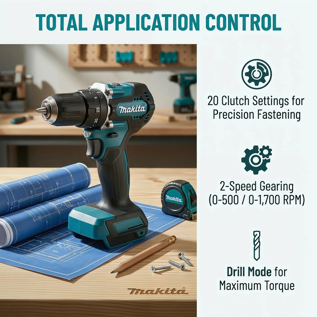 Makita Original DDF487 18V LXT Brushless Drill Driver, Multifunctional Rechargeable Screwdriver for Wood Metal Drilling Tasks