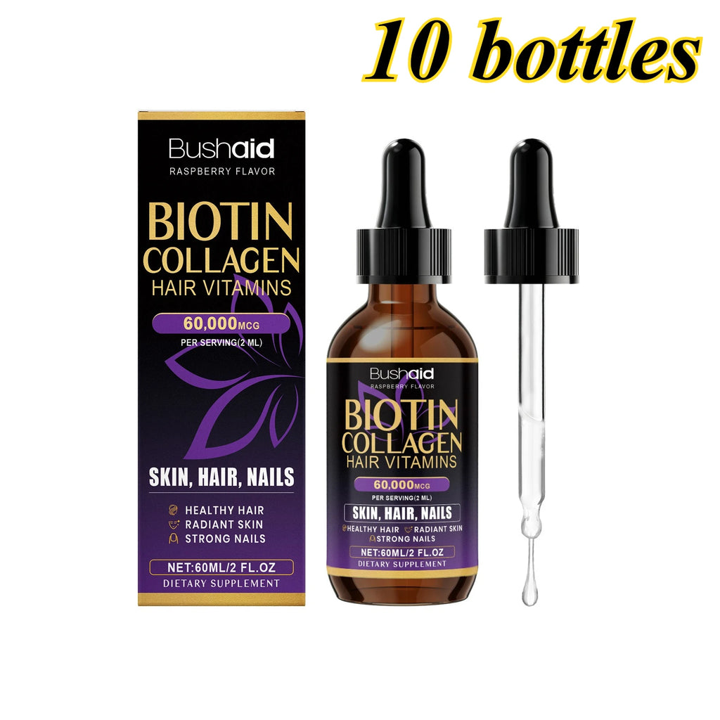 BushAid Biotin Collagen Hair Vitamins Liquid Drops Supports Strong Hair Structure and Helps Maintain Nail Toughness 60ml