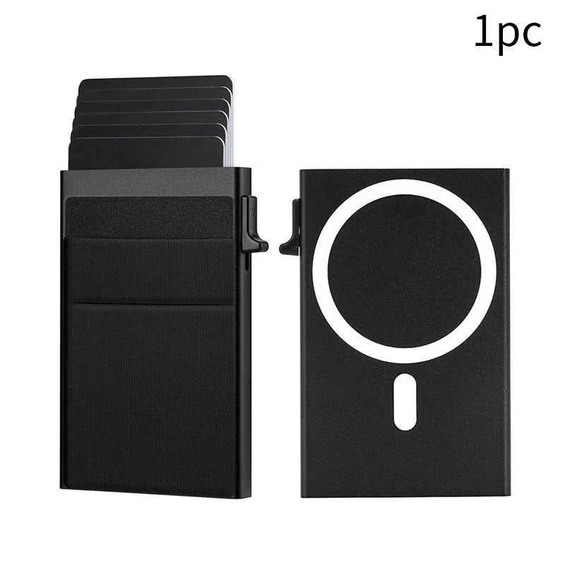 Pop-Up RFID Blocking Card Holder Aluminum Alloy Card Push Bag Large-Capacity Phone Magnetic Metal Box Wallet Men Women Purse