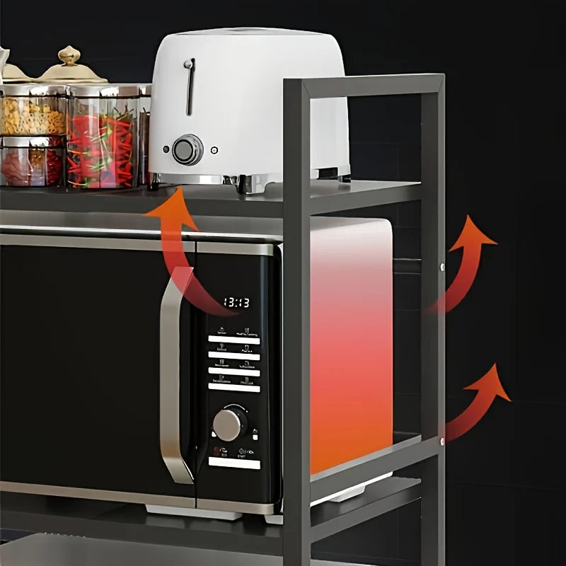 Retractable Microwave Oven Rack, Multi‑Tier Kitchen Countertop Storage Shelf for Rice Cooker Oven Small Appliances
