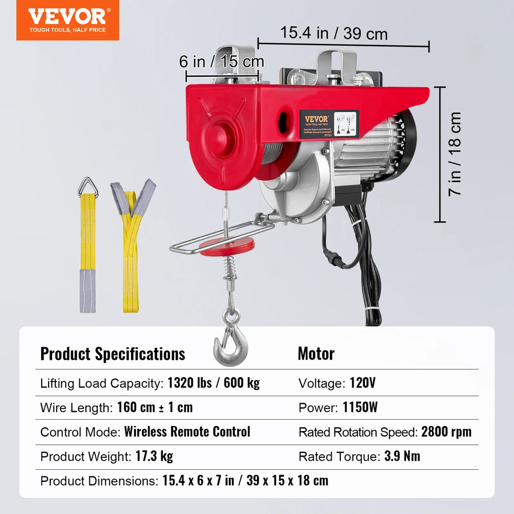 SucceBuy 1320-2200 lbs Wireless Electric Hoist with 40ft Single Cable Lifting Height Steel Wire Winch for Garage Warehouse