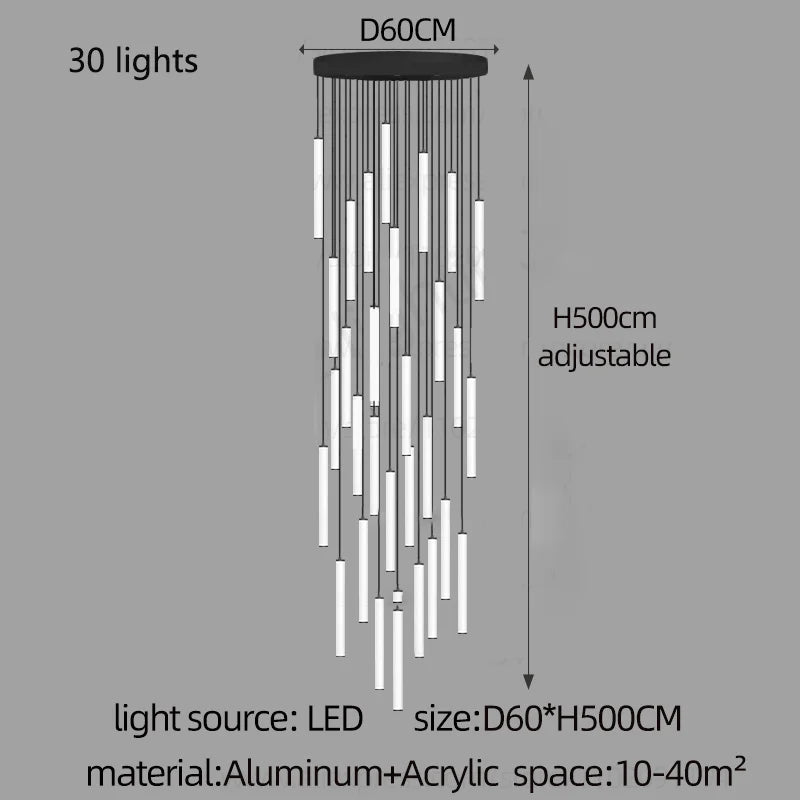 Nordic Stairs LED Long Chandeliers Minimalist Duplex Attic Living Room Kitchen Pendant Lights Home Decoration Ceiling Chandelier