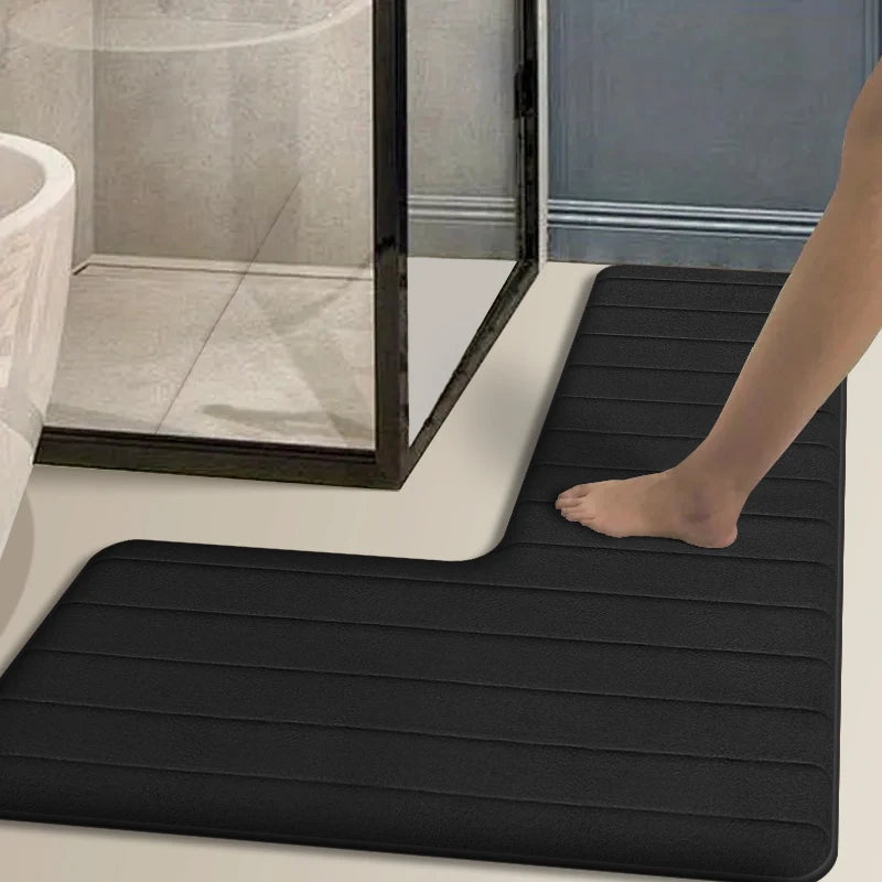 Simple L-shaped striped shower room door absorbent foot mat bathroom non-slip mat dirt-resistant toilet mat door mat