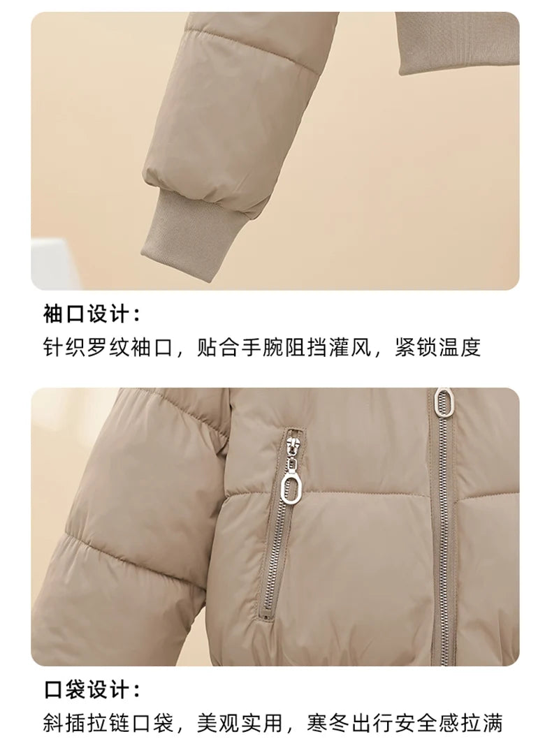 2025 Winter New Short Cotton Jackets Long Sleeve Loose Short Women's Parka Coats Hooded Big Fur Collar Down Cotton Padded Coats