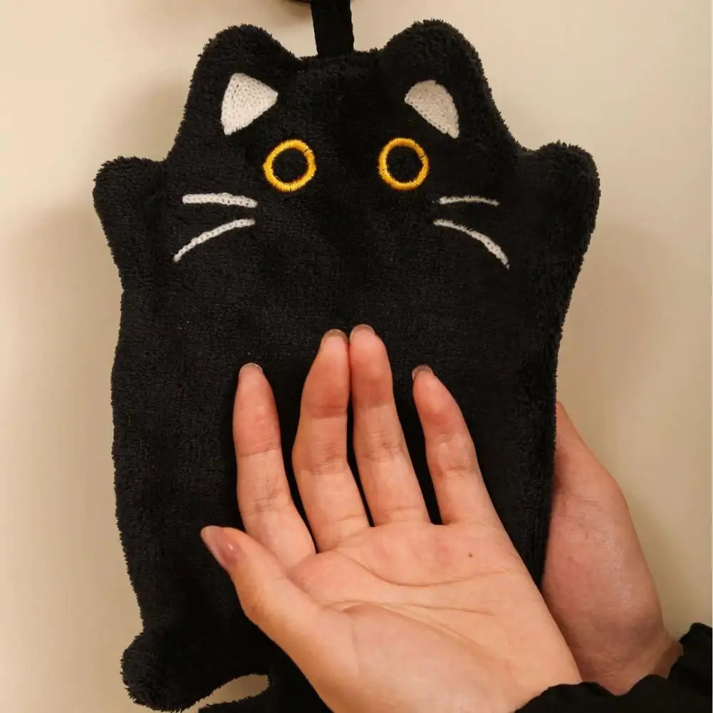 1PC Cartoon Cat Hand Towel Thickened Absorbent Kitchen Heat Resistant Pad Hanging Cleaning Cloth Towels