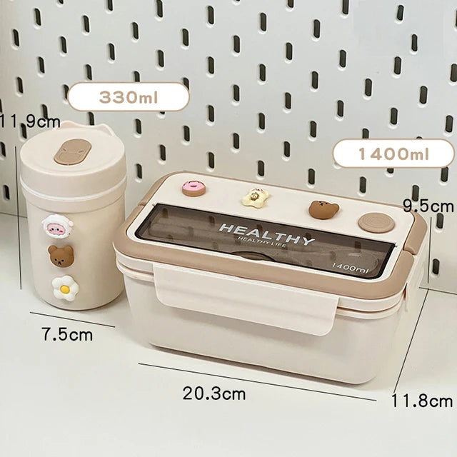 New Kawaii Lunch Box For Girls Portable School Kids Plastic Picnic Bento Box With Compartment Microwave Food Storage Containers