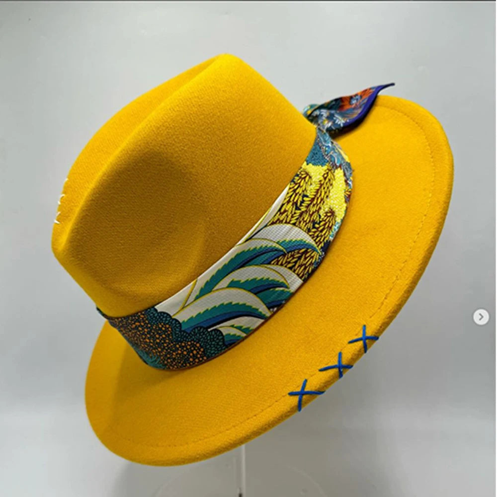 Suede Fedora Painting Felt Hats for Men and Women, Hand Sewn Fedora Adjustable Fall Winter Fashion Party Hats and Gifts
