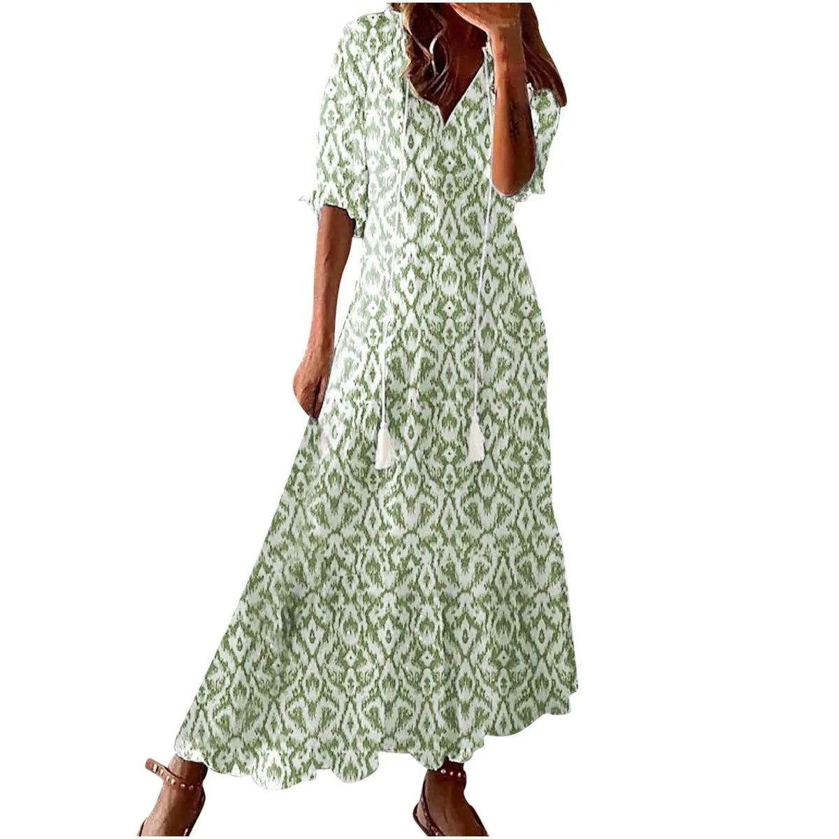 FALL Summer New 2026 Women's Casual Sweet Loose Sexy V-neck Drawstring Fashionable Printed Long Sleeved Boho Bohemian Dresses