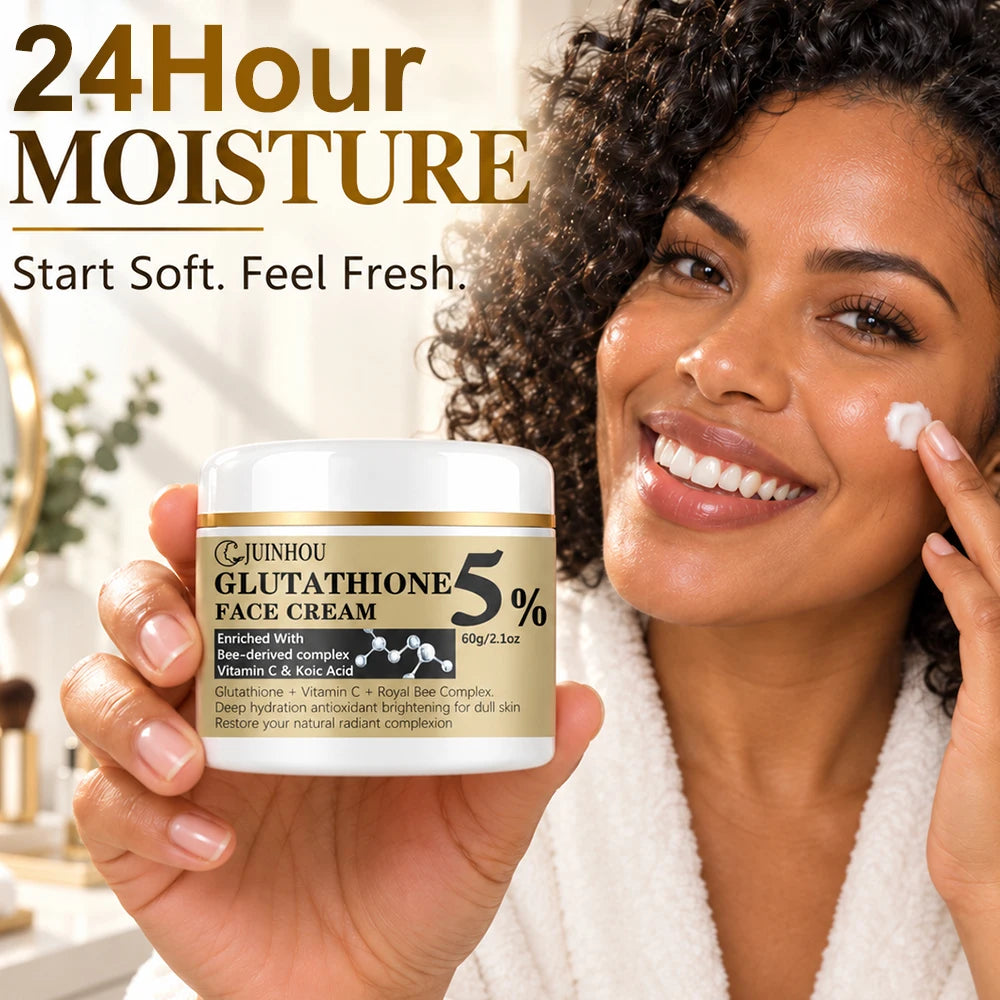 JUINHOU Face Cream 5% Glutathione Bee Complex Vitamin C Kojic Acid Moisturizing Face Cream For Dull Skin Hydrating Skincare Gift