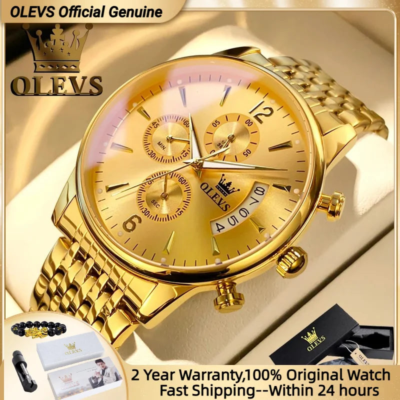OLEVS Men Watches Top Brand Luxury Watch Waterproof Stainless Steel Men Wristwatch Luminous Quartz Watch Box Gift Set