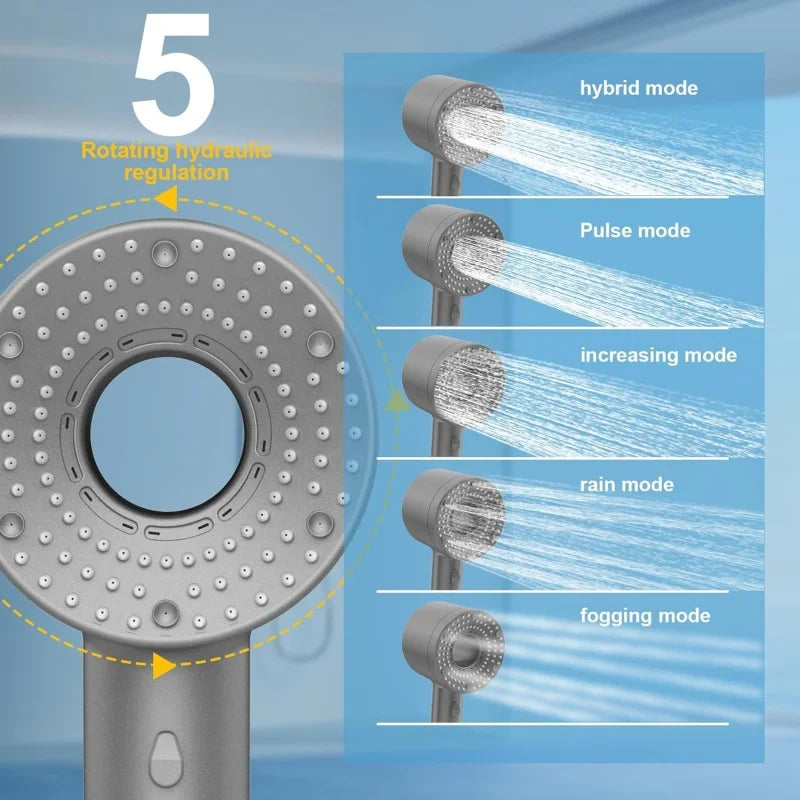 5 Mode Adjustable Shower Head Rainfall Shower Large Flow Showerhead High Pressure Water Saving Shower Mixer Bathroom Accessories