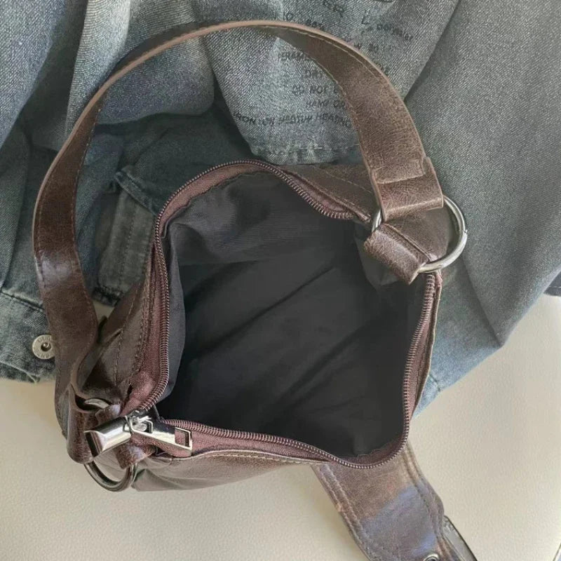 Spicy Girl Y2K Wasteland Style Vintage Leather Shoulder Armpit Bag 2025 Spring Hot Selling Maillard Style Retro Style Small Bag