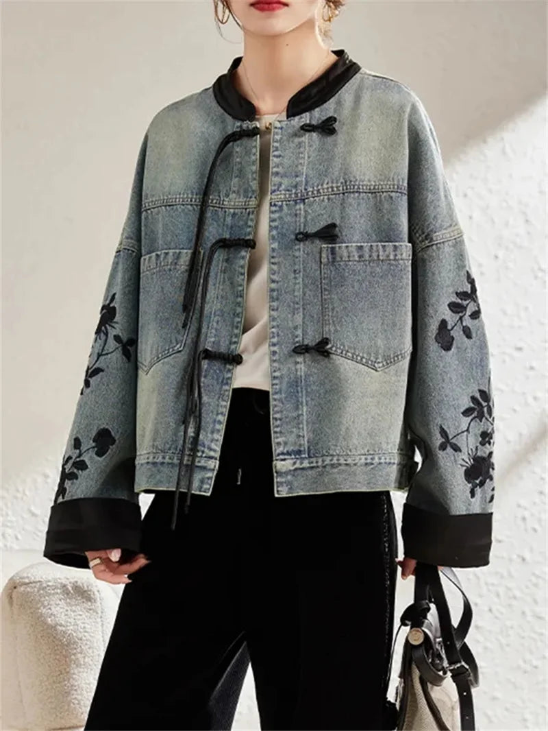 Denim Jacket For Women in Spring and Autumn 2024 New Embroidered Chinese Style Fashion Versatile Denim Clothing High-end women's