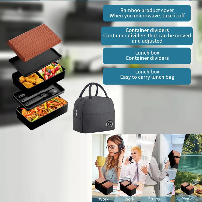 Untior Divided Lunch Box Picnic Microwave Japanese Bento Box Portable Double Layer Food Container For Kids Office Workers