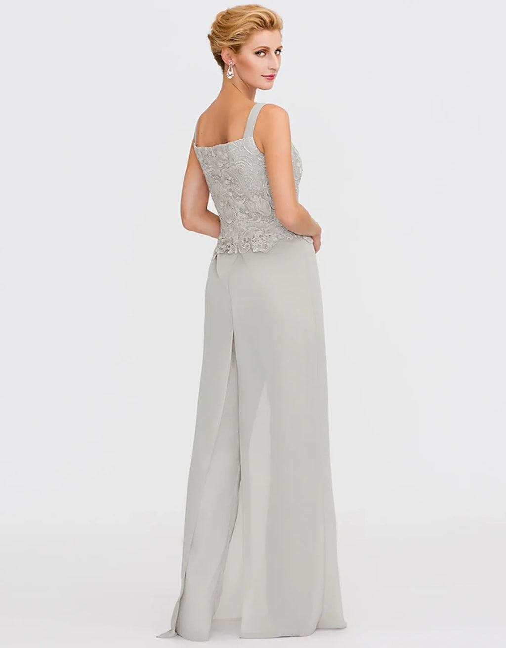 Pantsuit 3 Piece Mother of the Bride Dress Formal Fall Wedding Guest Dresses Square Neck Floor Length Chiffon Lace Wrap 2024