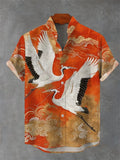 Hawaii 3D Printed men's Casual And Fashionable Short Sleeved Shirt With Collar And Button Up Top Made Of Linen
