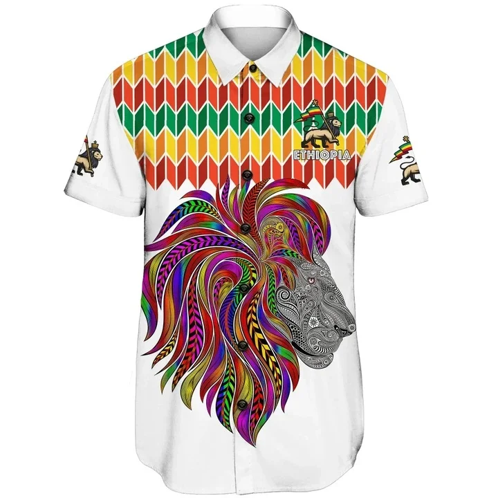 Ethiopia Africa County Flag Map Short Sleeve Shirts For Men Clothes Orthodox Tee National Emblem Graphic Blouses Hawaii Boy Tops