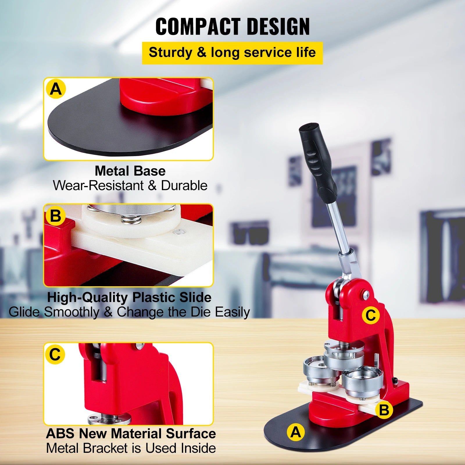 SucceBuy 25-75MM Badge Maker Machine DIY Button Pin Broochs Press Making Tool with 500/1000Pcs Circle Manufacture Button Parts