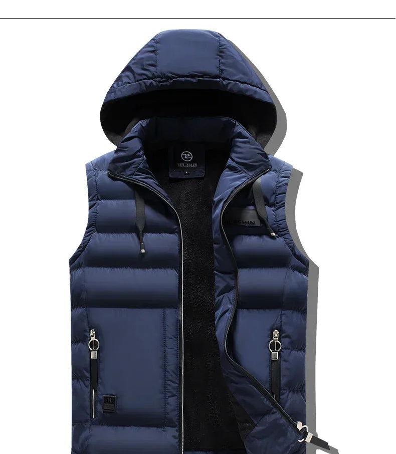 New Brand Mens Outdoors Vests Men's Winter Vest Cotton-Padded hot sale Vest Men Warm Hooded Waistcoat Casual Male Coats Vests