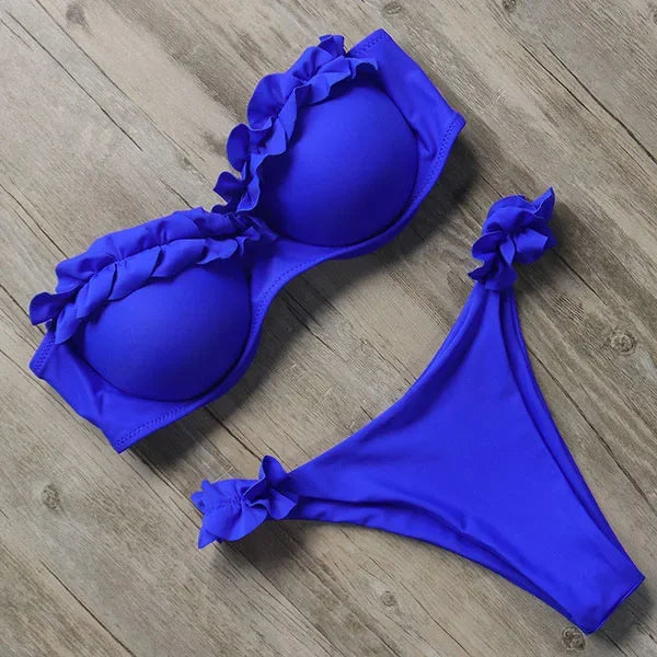 Push Up Bikini Set Women 2026 Swimsuit Sexy Bow Biquini Lace Up Summer Bathing Suit Lady Two Pieces Swimwear Woman Beachwear L