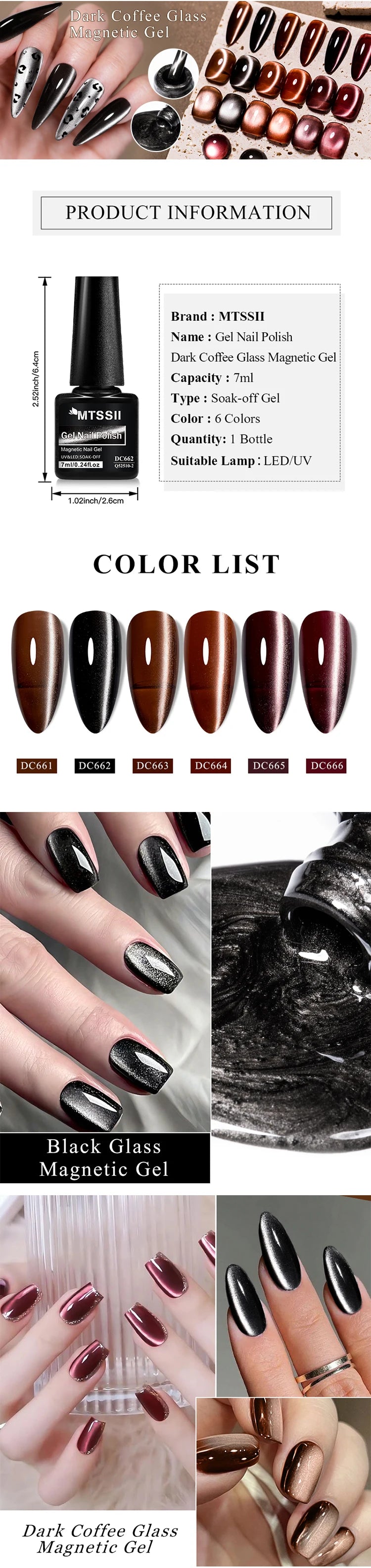 7ml Dark Coffee Glass Magnetic Gel Nail Polish Gentle Moonlight Gel Autumn And Winter Colors Soak Off Semi-Permanent Varnish